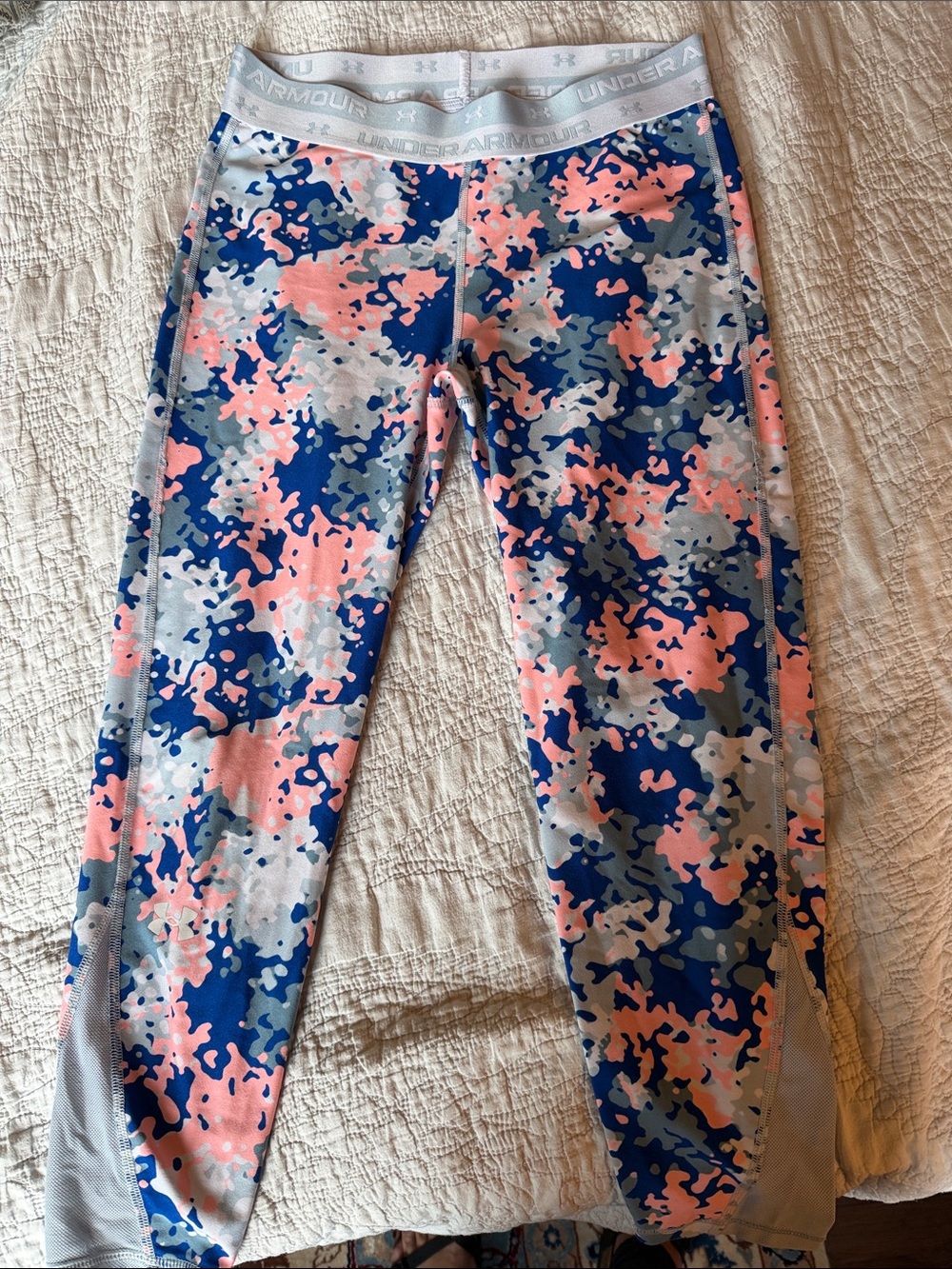 Under Armour Pink, Blue & Gray Camo Compression Leggings